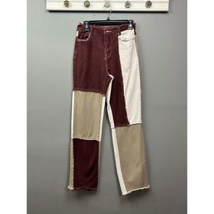 Shein‎ Patchwork Jeans Women's S Small Frayed Hem Multicolor Denim Pants